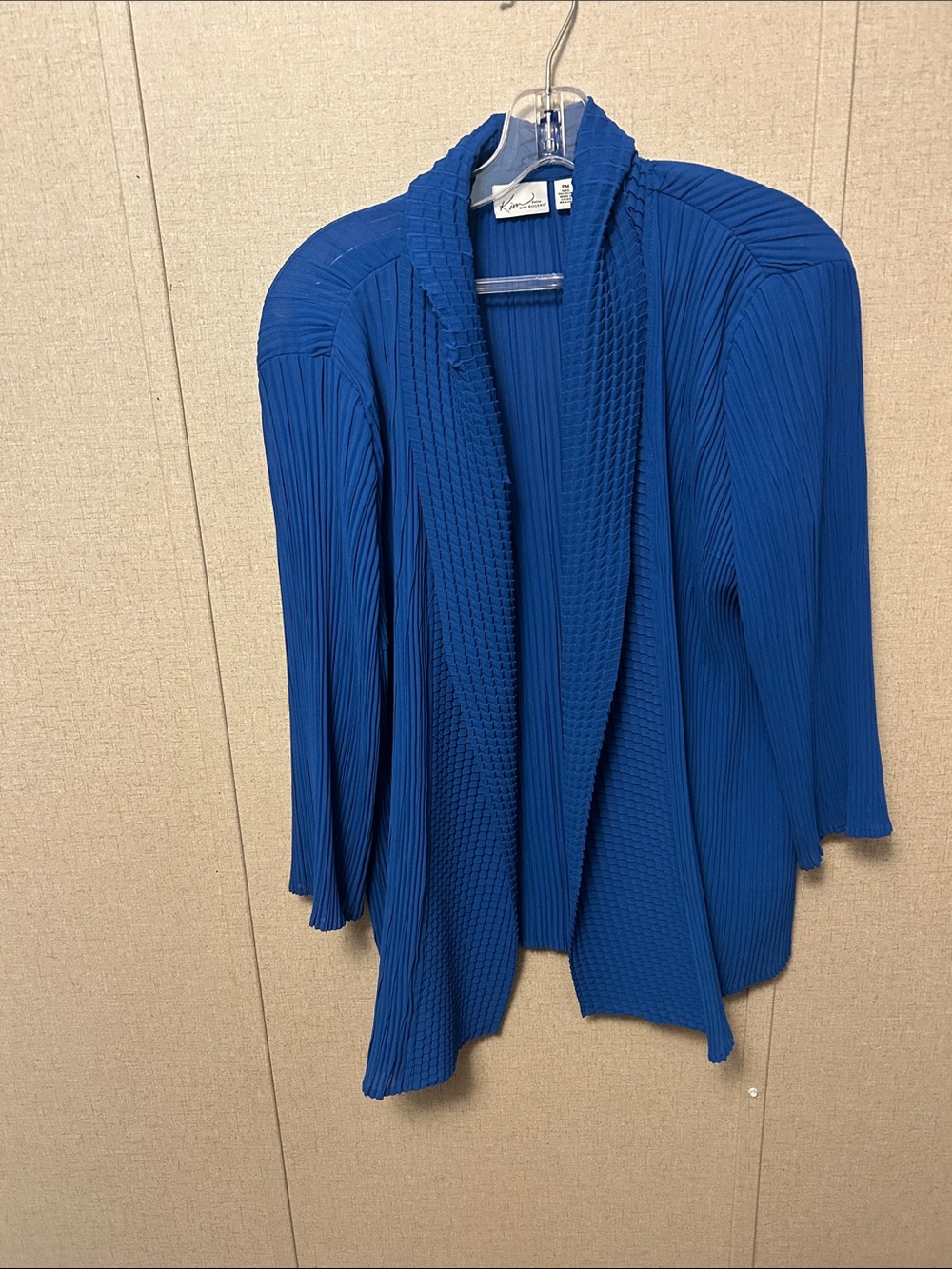 Kim Rogers Cobalt Blue Pleated Open-Front Cardigan